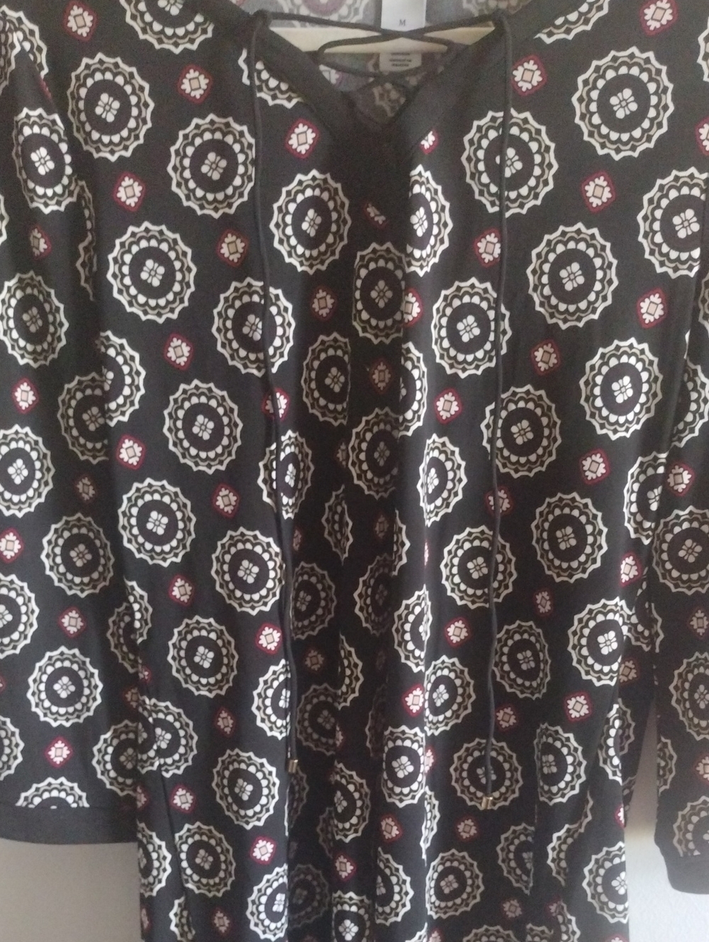 White House Black Market Black, White and Red Printed Blouse